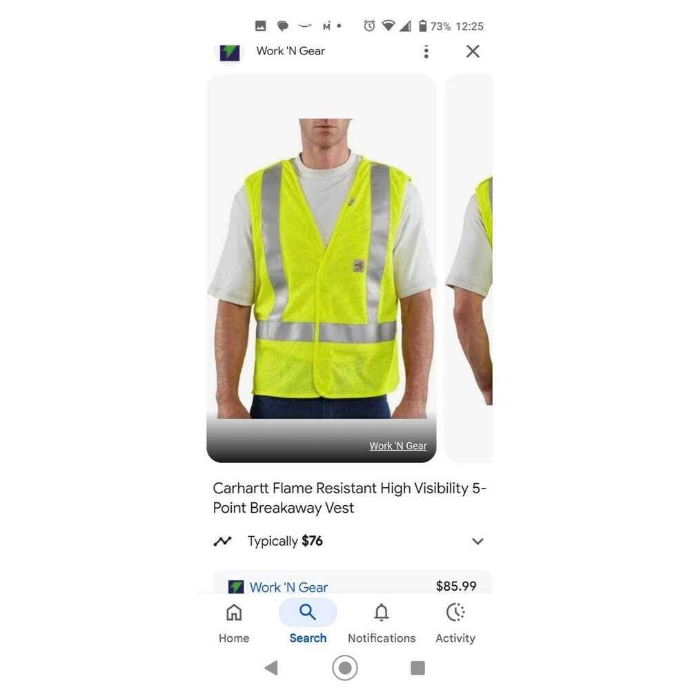 Carhartt L/XL Flame-Resistant High- Visibility 5-Point Breakaway Vest C-2